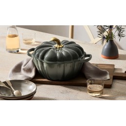 Le Creuset Cocotte Figural Pumpkin Enamel Cast Iron, 24 cm, thyme Green