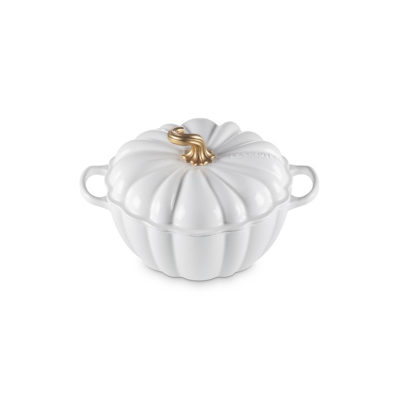 Le Creuset Cocotte Figural Pumpkin Enamel Cast Iron, 24 cm, White Gold