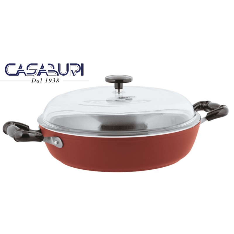 Sambonet Tegame 28 cm Rosso con coperchio 1965 Vintage Quarzo Nero