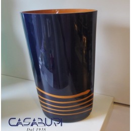 Carlo Moretti Vaso Bisacca Blu con interno Senape Vetro di Murano