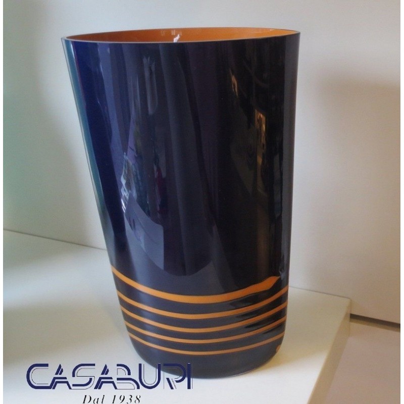 Carlo Moretti Vaso Bisacca Blu con interno Senape Vetro di Murano