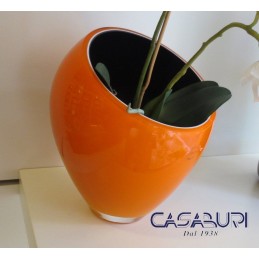 Nason Vaso Arancio con interno Nero Armonie Vetro di Murano