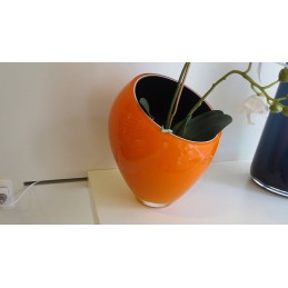 Nason Vaso Arancio con interno Nero Armonie Vetro di Murano