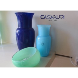 Nason Set Vaso Blu-Vaso Acquamare-Svuotatasche Vetro di Murano