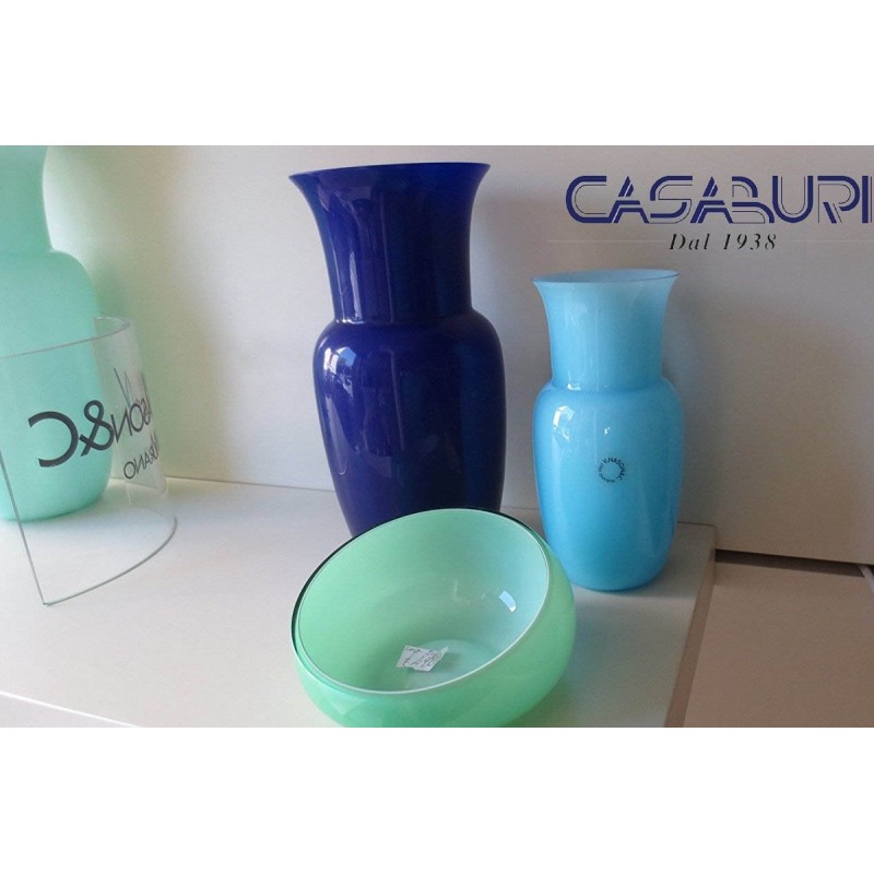 Nason Set Vaso Blu-Vaso Acquamare-Svuotatasche Vetro di Murano