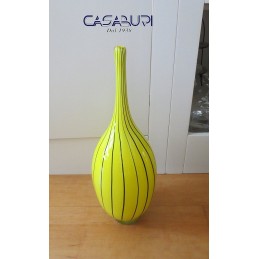 Nason Vaso Giallo con Fili Neri in Vetro di Murano