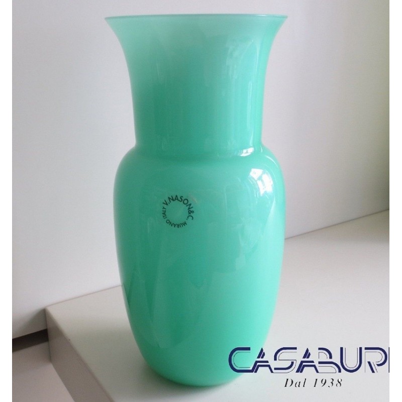 Nason Vaso Opalino Verde in Vetro di Murano H 19 cm