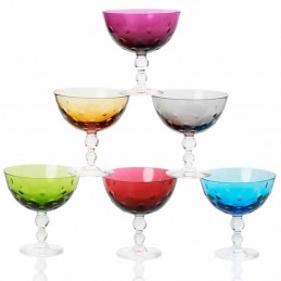Saint Louis Crystal Bubbles Footed Cups 6 Pcs Assorted Colors