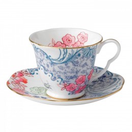 Wedgwood Butterfly Bloom Teacup and Saucer Blue and Pink