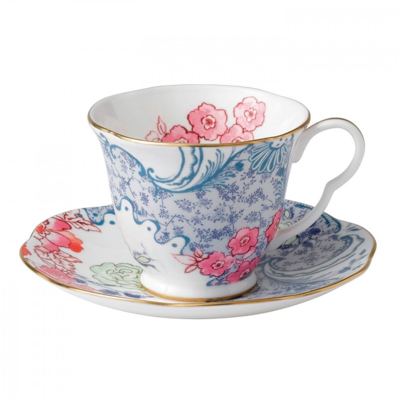 Wedgwood Butterfly Bloom Tazza Tè Blue e Rosa con Piattino