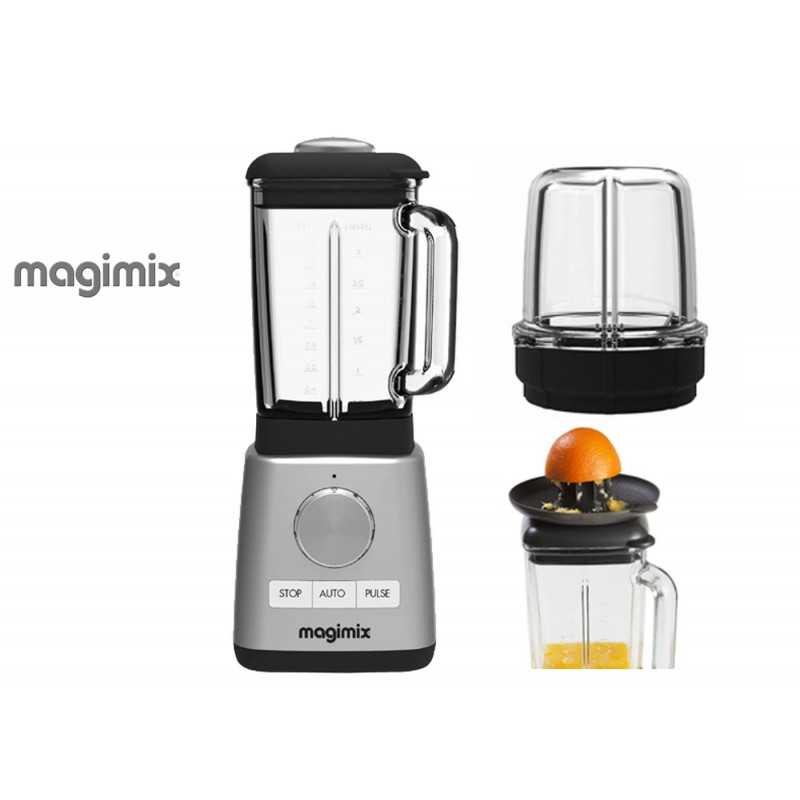 Magimix Power Blender Chrome with Citrus Press and Mill Attachment