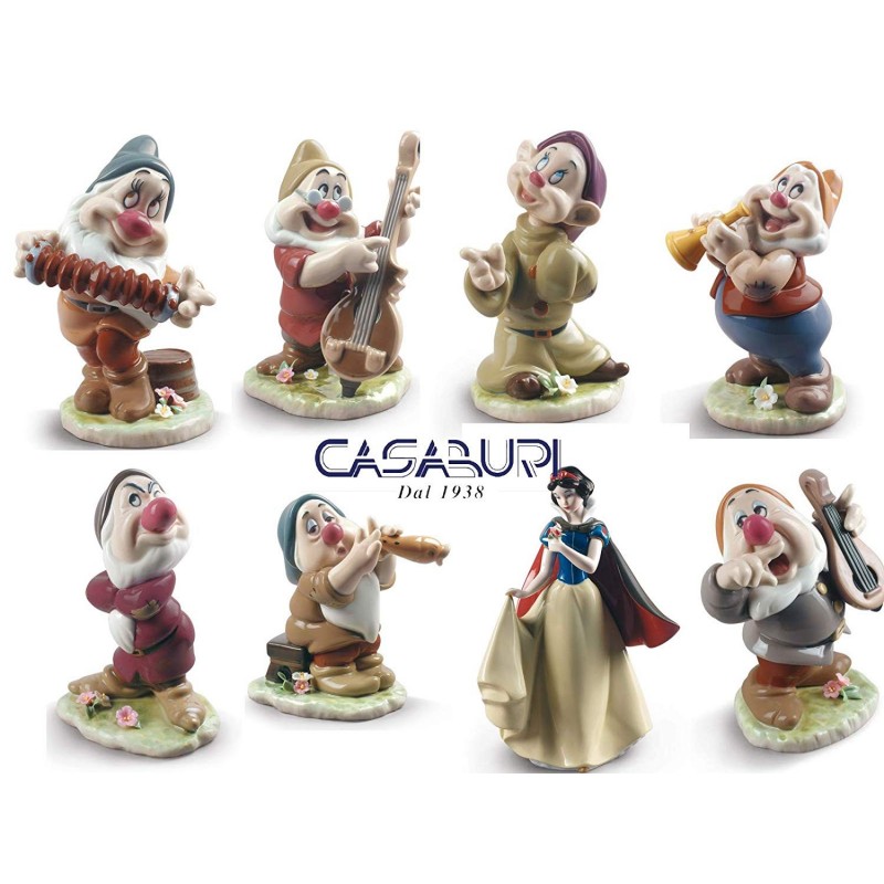 Lladro Disney Set Snow White with 7 Snow White Dwarfs Figurines