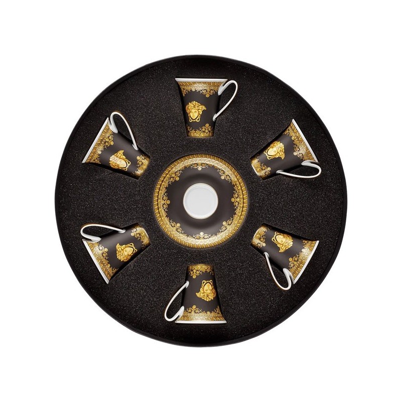 Versace Rosenthal I Love Baroque Black Set 6 Espresso Cups & Saucers