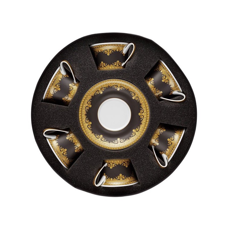 Versace Rosenthal I Love Baroque Black Set 6 Tea Cups & Saucer