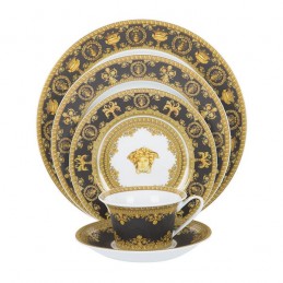 Versace Rosenthal I Love Baroque Black Dinnerware Set 5 Pcs