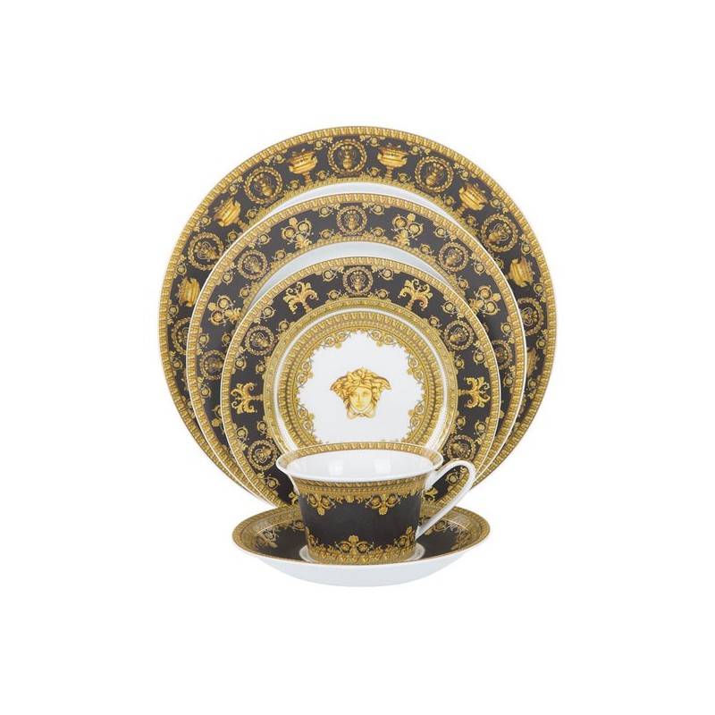 Versace Rosenthal I Love Baroque Black Dinnerware Set 5 Pcs