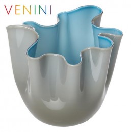 Venini Fazzoletto Opalino Bicolore Vase,Large,Taupe / Blue H 31 cm