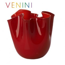 Venini Vaso Fazzoletto Opalino Piccolo Rosso H 13, 5 cm