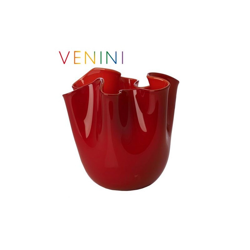 Venini Vaso Fazzoletto Opalino Piccolo Rosso H 13, 5 cm