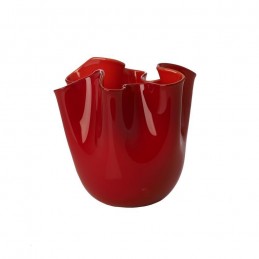 Venini Vaso Fazzoletto Opalino Piccolo Rosso H 13, 5 cm