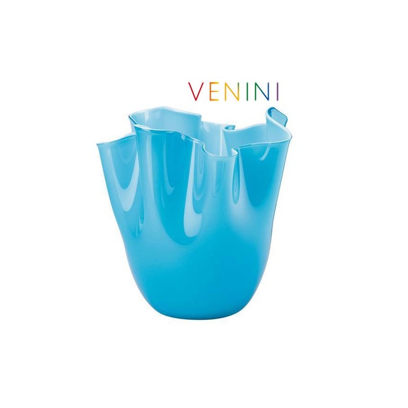 Venini Vaso Fazzoletto Opalino Piccolo Acquamare H 13, 5 cm