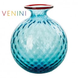 Venini Monofiori Balloton Vase Large Light Blue Red Thread H 20. 5 cm