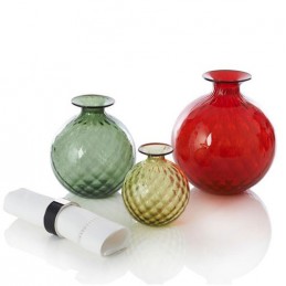 Venini Vaso Monofiore Balloton Grande Rosso Filo Verde 100. 18