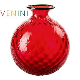Venini Vaso Monofiore Balloton Grande Rosso Filo Verde 100. 18