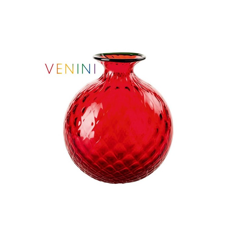 Venini Vaso Monofiore Balloton Grande Rosso Filo Verde 100. 18