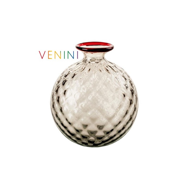 Venini Monofiori Balloton Vase, Large, Taupe Red Thread H 20. 5 cm