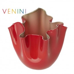 Venini Vaso Fazzoletto Opalino Bicolore Rosso / Verde Mela 700. 02