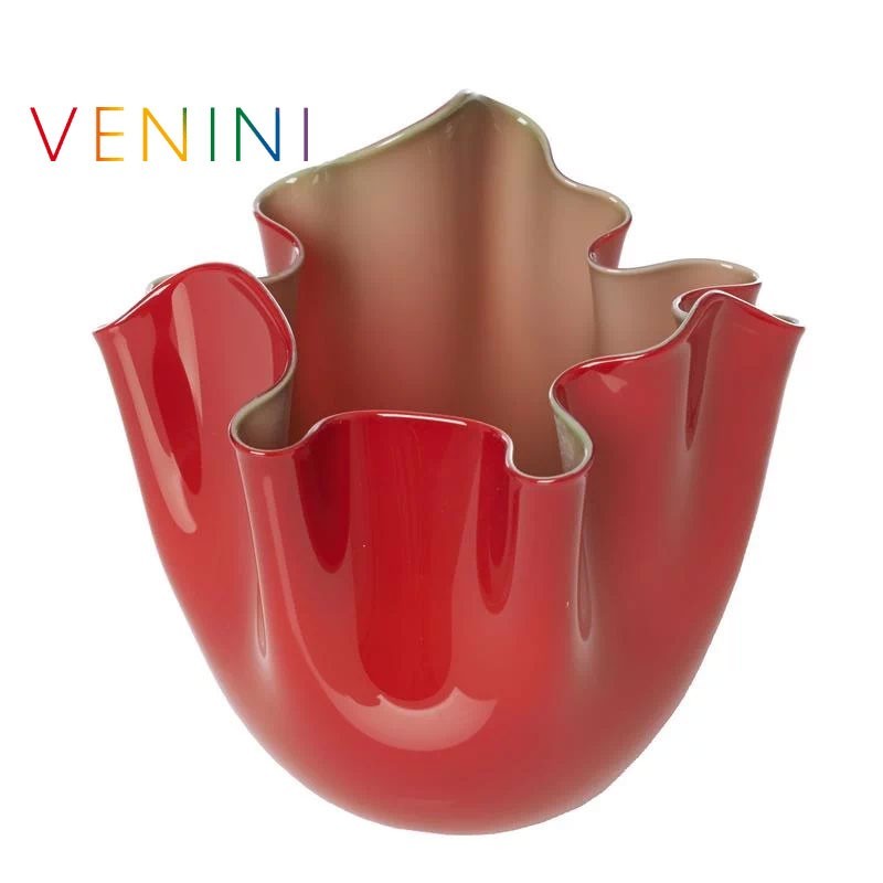 Venini Fazzoletto Opalino Bicolore Vase, Medium, Red / Apple Green