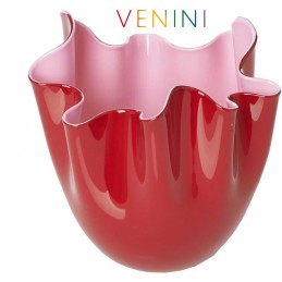 Venini Vaso Fazzoletto Opalino Bicolore Rosso / Rosa H 31 cm