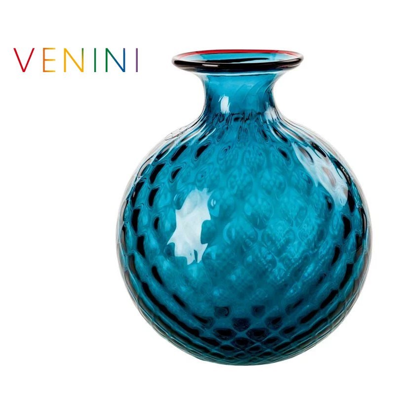 Venini Vaso Monofiore Balloton Piccolo Orizzonte / Filo Rosso 100. 16