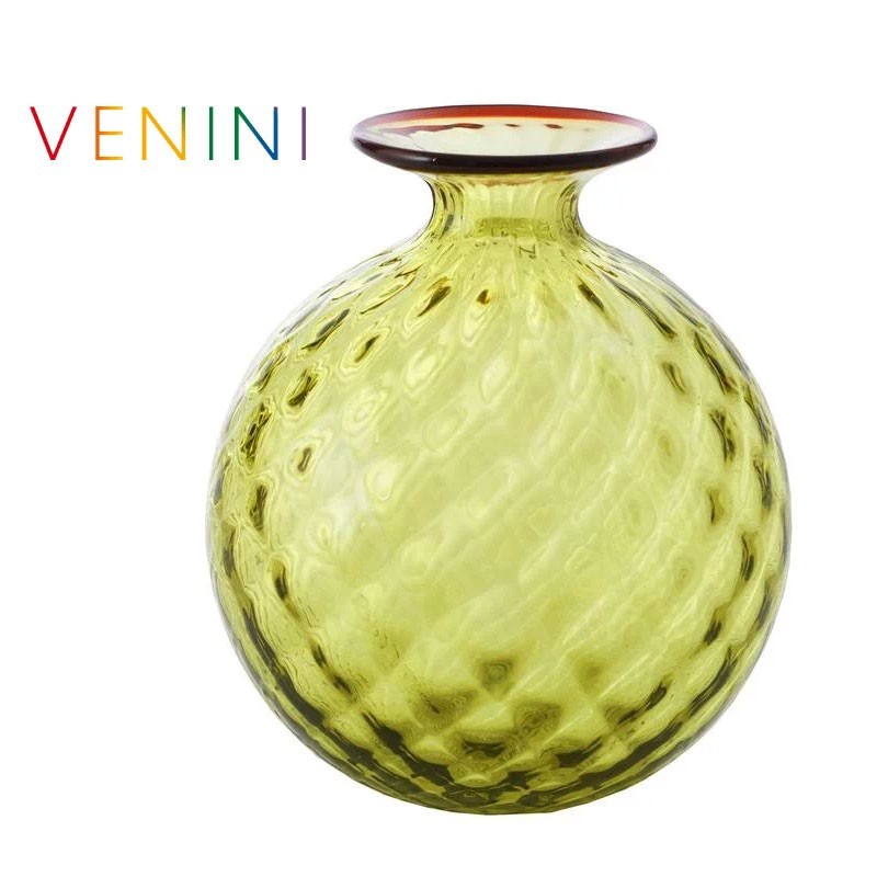 Venini Monofiori Balloton Vase Small Apple Green/Red Thread H 16.5 cm