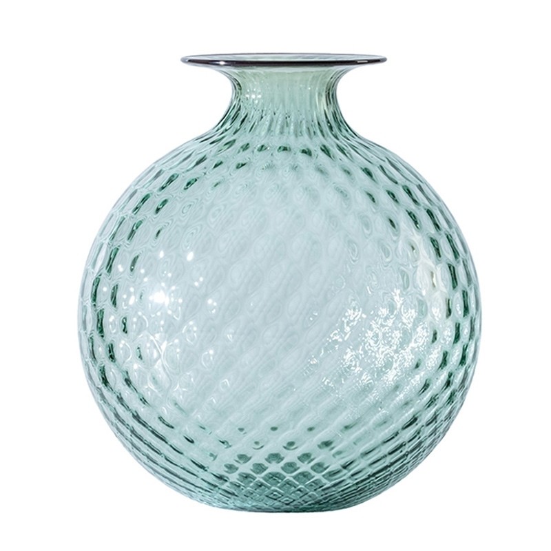 Venini Vaso Monofiore Balloton Verde Rio/Filo Rosso Sangue di Bue 100.29