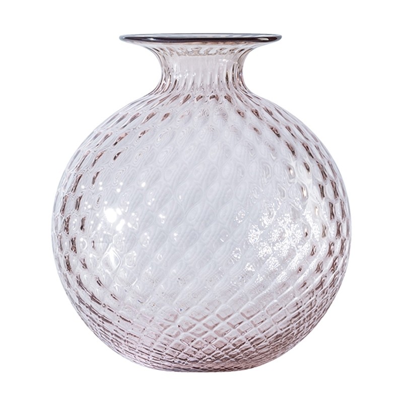 Venini Vaso Monofiore Balloton Rosa Cipria/Filo Rosso Sangue di Bue 100.29