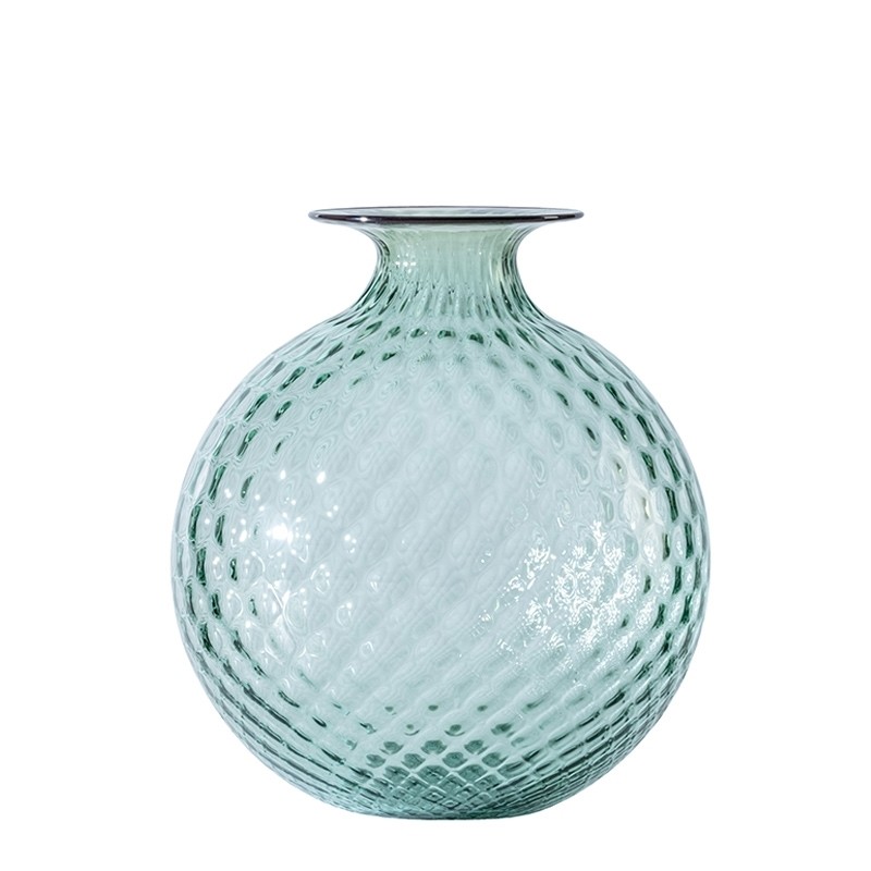 Venini Vaso Monofiore Balloton Verde Rio/Filo Rosso Sangue di Bue 100.18