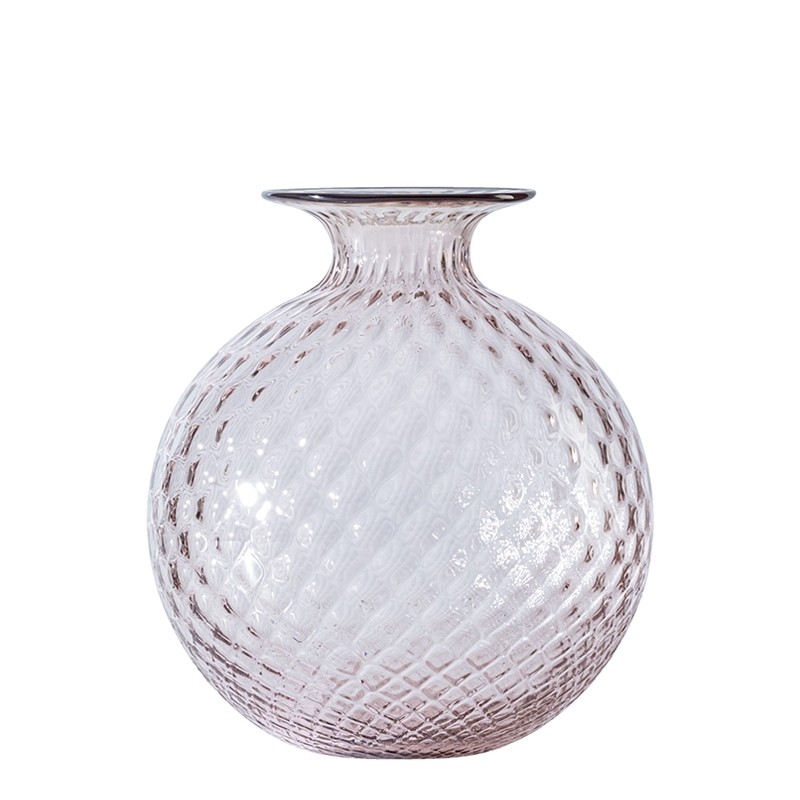 Venini Vaso Monofiore Balloton Rosa Cipria/Filo Rosso Sangue di Bue 100.18