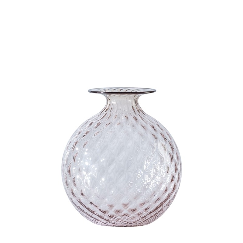 Venini Vaso Monofiore Balloton Rosa Cipria/Filo Rosso Sangue di Bue 100.16