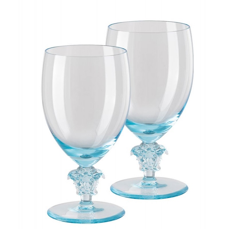 Versace Rosenthal Medusa Lumiere Teal 2nd Edition Set of Two Water Glass