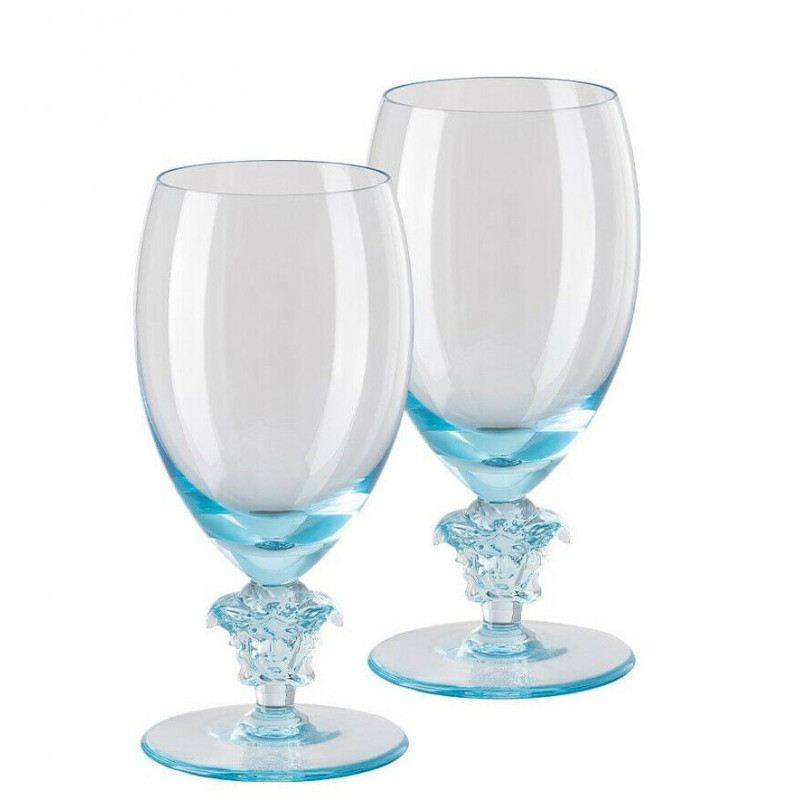 Versace Rosenthal Medusa Lumiere Teal 2nd Edition Set of Two White Wine Glass