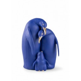 Lladrò Penguin family Figurine Limited Edition Blue and Gold Ref. 01009539