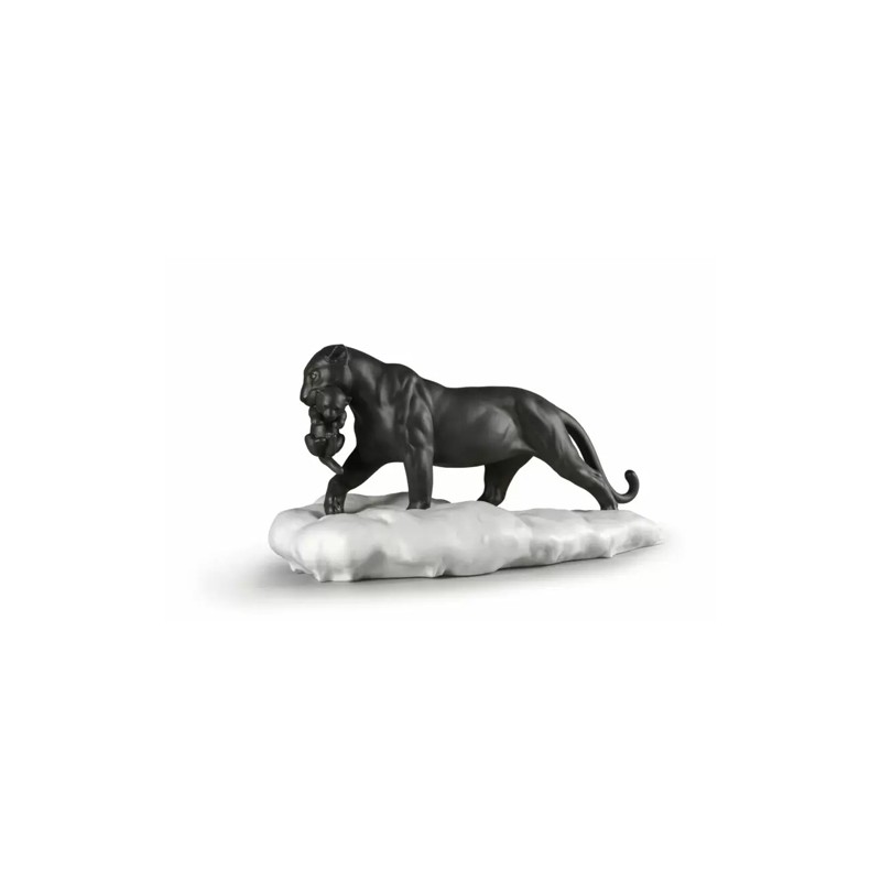 Lladrò Statuina Pantera Nera con Cucciolo Ref. 01009382