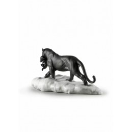 Lladrò Statuina Pantera Nera con Cucciolo Ref. 01009382