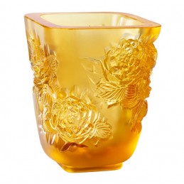 Lalique Pivoines Small Vase Amber Crystal Ref.10708700