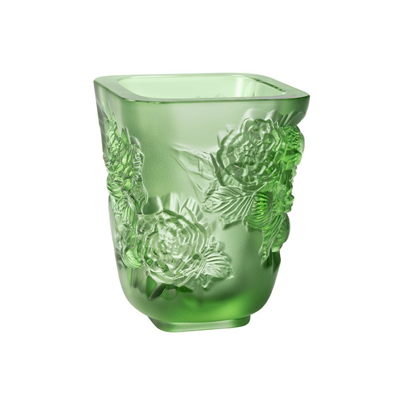 Lalique Pivoines Small Vase Green Crystal Ref.10708800