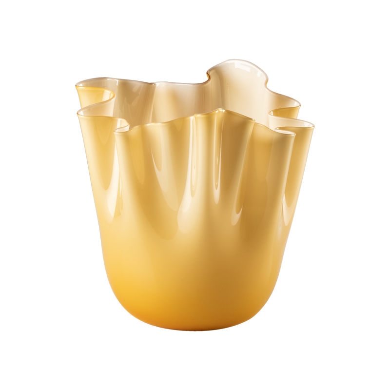 Venini Fazzoletto Opalino Vase, Medium, Amber H 24 cm