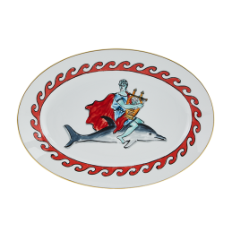Richard Ginori Il Viaggio di Nettuno Oval Platter 34 cm White Dolphin