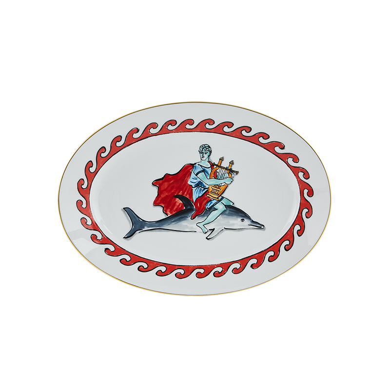 Richard Ginori Il Viaggio di Nettuno Oval Platter 34 cm White Dolphin